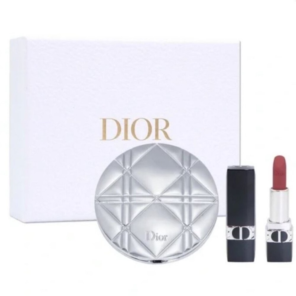 DIOR COMPACT DOUBLE SIDED MIRROR! MINI LIPSTICK ROUGE DIOR 720 SATIN SET! NIB!